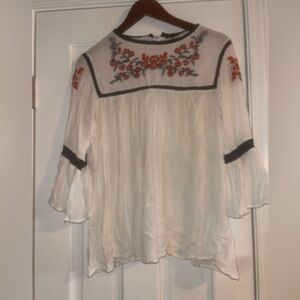 Embroidered White Blouse with Floral Design